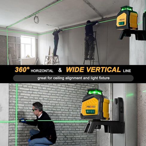 PREXISO 360° Laser Level Self Leveling, 100Ft Dual Power Cross Line Laser - Wide Angle Vertical Line for Construction, Floor Tile, Renovation with Magnetic Base, Wall Panel Stand, Carry Bag in Kuwait