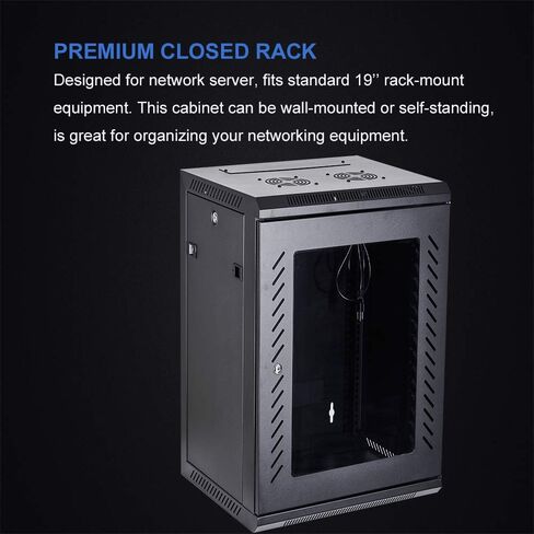 KENUCO 9U Wall Mount Rack Server Cabinet Data Network Enclosure 19-Inch Server Network Rack with Locking Glass Door 16-Inches Deep (Black 9U) in Saudi Arabia