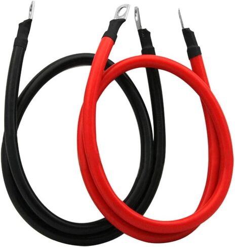 2 AWG 2 Gauge Red + Black Pure Copper Battery Cables Wire Power Power Stertive for Solar و RV و Car و Boat و Automotive 12in 3/8 in Lugs (2pcs) in Kuwait