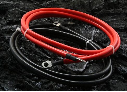 2 AWG 2 Gauge Red + Black Pure Copper Battery Cables Wire Power Power Stertive for Solar و RV و Car و Boat و Automotive 12in 3/8 in Lugs (2pcs) in Kuwait