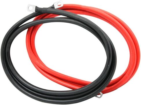 2 AWG 2 Gauge Red + Black Pure Copper Battery Cables Wire Power Power Stertive for Solar و RV و Car و Boat و Automotive 12in 3/8 in Lugs (2pcs) in Kuwait