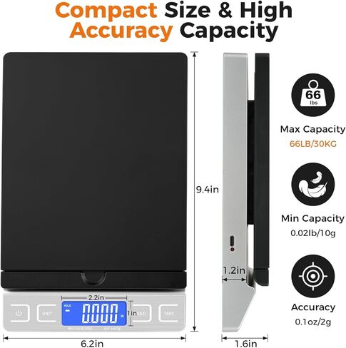 Digital Shipping Postal Scale, Mail Scale with Envelope Flip Holder, 66lb/0.1oz Postage Scale for Package, Small Business, Post Office, Hold&Tare Function, Battery&Type-C Charging Cable - Black in Kuwait