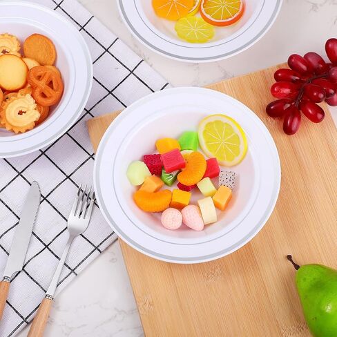 Jinei 150 Pieces 6 oz Plastic Bowls with Rim Small Disposable Soup Bowls for Dessert Salad Soup Candy Wedding Thanksgiving Catering Holidays Party Supplies (White,Gold Rim) in Kuwait