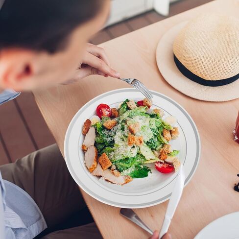 Jinei 150 Pieces 6 oz Plastic Bowls with Rim Small Disposable Soup Bowls for Dessert Salad Soup Candy Wedding Thanksgiving Catering Holidays Party Supplies (White,Gold Rim) in Kuwait