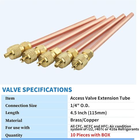 10PCS 1/4" HAVC AC Schrader Access Service Valve 1/4'' SAE x 1/4'' OD x 2.5'' Stem Core AC Refrigeration Kit for Vacuum System Refrigerator Charging (with Plastic Box) in Kuwait