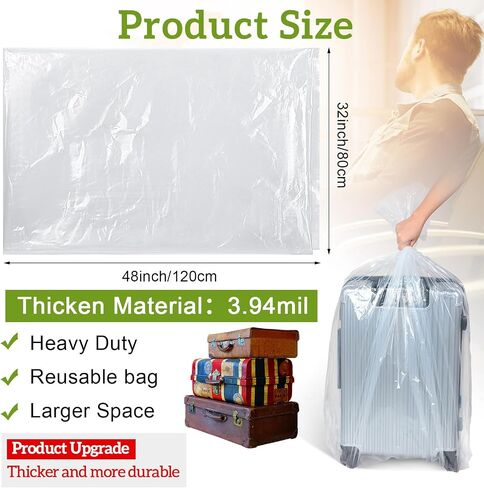 Fainne 10 Pack Clear Giant Storage Facs Jumbo Plastic Moving مسطح الأكياس البلاستيكية الكبيرة للملابس حقيبة أمتعة لحفظة الأمتعة لما زالت دراجة دراجة كبيرة (32 × 48 بوصة ، 2.75 مل) in Kuwait