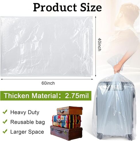 Fainne 10 Pack Clear Giant Storage Facs Jumbo Plastic Moving مسطح الأكياس البلاستيكية الكبيرة للملابس حقيبة أمتعة لحفظة الأمتعة لما زالت دراجة دراجة كبيرة (32 × 48 بوصة ، 2.75 مل) in Kuwait