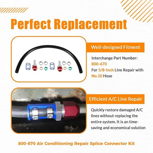 800-670 A/C Line Splice Kit for 5/8" Line With No.10 Hose 24 Inches, Air Conditioning Repair Splice Connector Kit, Universal Fit for 5/8" Line to Hose Repair in Saudi Arabia