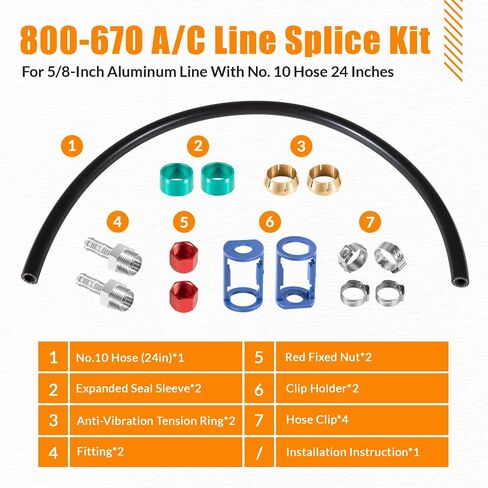 800-670 A/C Line Splice Kit for 5/8" Line With No.10 Hose 24 Inches, Air Conditioning Repair Splice Connector Kit, Universal Fit for 5/8" Line to Hose Repair in Saudi Arabia