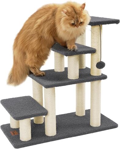 Pawque Dog Stairs & Cat Scratching Post Pet Steps for High Beds Couch, High-Strength Boards Holds up to 150 lbs for Indoor Small Cats Kittens Dogs Climbing Playing, 3 Combination Options, 3 Steps-Grey in Kuwait