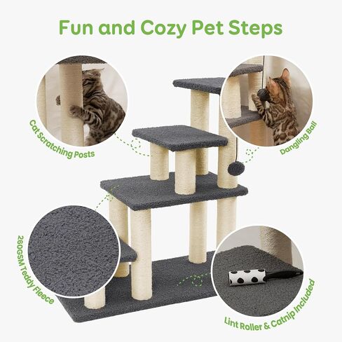 Pawque Dog Stairs & Cat Scratching Post Pet Steps for High Beds Couch, High-Strength Boards Holds up to 150 lbs for Indoor Small Cats Kittens Dogs Climbing Playing, 3 Combination Options, 3 Steps-Grey in Kuwait