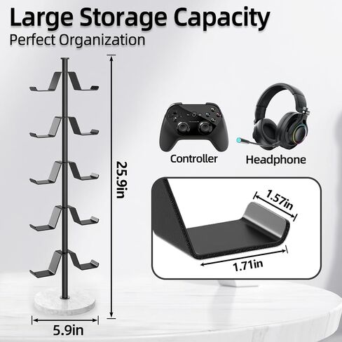 Controller Holder with Marble Base, 4 Tiers Controller Stand with Cable Organizer Desk Universal Organizer for All Switch Pro Crontroller Gaming Accessories, Black in Saudi Arabia