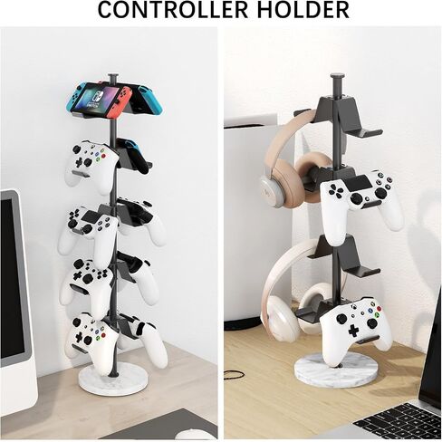 Controller Holder with Marble Base, 4 Tiers Controller Stand with Cable Organizer Desk Universal Organizer for All Switch Pro Crontroller Gaming Accessories, Black in Saudi Arabia