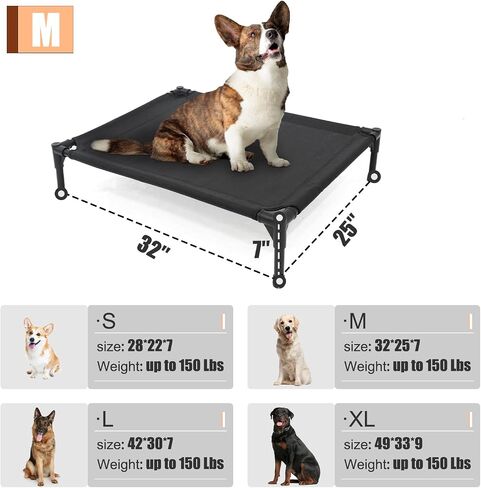 Garnpet Elevated Dog Bed for Large Dogs, Raised Dog Cot Fits Up to 120 LBs, Heavy Duty Pet Cots with Durable Supportive Teslin Recyclable Washable Mesh, Indoor & Outdoor Pet Bed, Dark Grey in Kuwait
