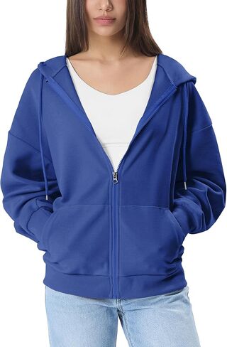 GIVON Women's Oversized Zip Up Hoodie Lightweight Thin Long Sleeve Hooded Sweatshirt with Pockets in Kuwait