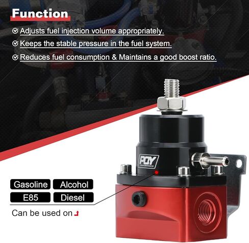 Adjustable Fuel Pressure Regulator Kit 3-70PSI With 6AN Return and 6AN feed Port with AN6-6AN Fuel Line Hoses Connectors (black+red) in Saudi Arabia