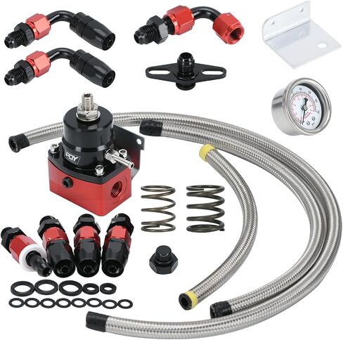 Adjustable Fuel Pressure Regulator Kit 3-70PSI With 6AN Return and 6AN feed Port with AN6-6AN Fuel Line Hoses Connectors (black+red) in Saudi Arabia