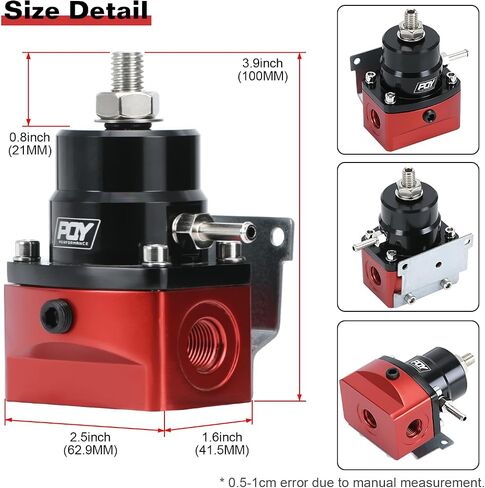 Adjustable Fuel Pressure Regulator Kit 3-70PSI With 6AN Return and 6AN feed Port with AN6-6AN Fuel Line Hoses Connectors (black+red) in Saudi Arabia