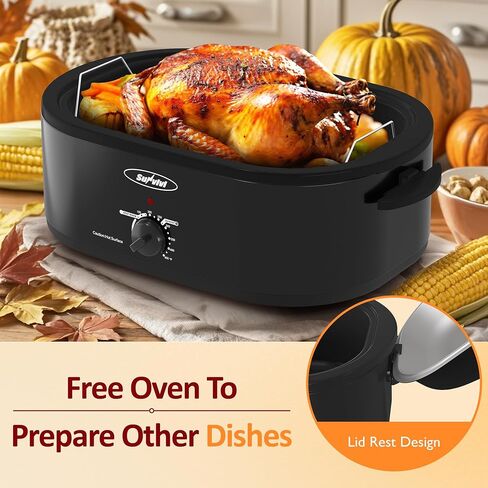 Sunvivi 24-Quart Electric Roaster Oven with Visible Self-Basting Lid,Turkey Roaster Oven with Removable Pan and Rack,Stainless Steel,Silver in Kuwait