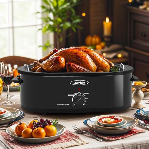 Sunvivi 24-Quart Electric Roaster Oven with Visible Self-Basting Lid,Turkey Roaster Oven with Removable Pan and Rack,Stainless Steel,Silver in Kuwait