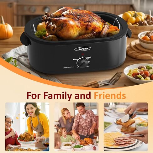 Sunvivi 24-Quart Electric Roaster Oven with Visible Self-Basting Lid,Turkey Roaster Oven with Removable Pan and Rack,Stainless Steel,Silver in Kuwait