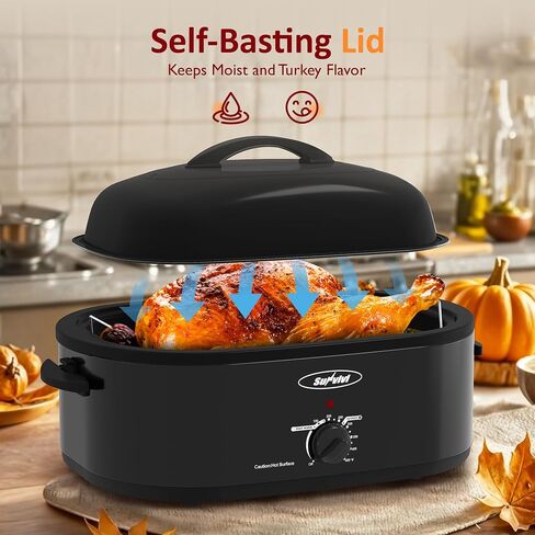 Sunvivi 24-Quart Electric Roaster Oven with Visible Self-Basting Lid,Turkey Roaster Oven with Removable Pan and Rack,Stainless Steel,Silver in Kuwait