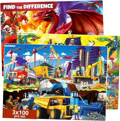 QUOKKA 100 Piece Puzzles for Kids Ages 8-10 – 3XSET Puzzles for Kids Ages 4-6 – Toy for Learning Wildlife Neighbors and Feathered Friends for 5-8 Year Old – Toddler Game Gift for Boy and Girl in Kuwait