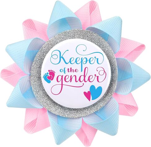 Keeper Of The Gender Button, Gender Reveal Button Pins Reveal Party Favors Boy or Girl Button Pins, Baby Feet Light Pink and Blue Ribbon Pins for Baby Shower Party Supplies in Kuwait