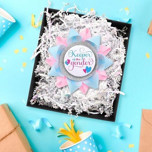 Keeper Of The Gender Button, Gender Reveal Button Pins Reveal Party Favors Boy or Girl Button Pins, Baby Feet Light Pink and Blue Ribbon Pins for Baby Shower Party Supplies in Kuwait