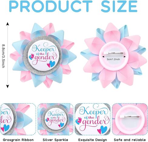 Keeper Of The Gender Button, Gender Reveal Button Pins Reveal Party Favors Boy or Girl Button Pins, Baby Feet Light Pink and Blue Ribbon Pins for Baby Shower Party Supplies in Kuwait