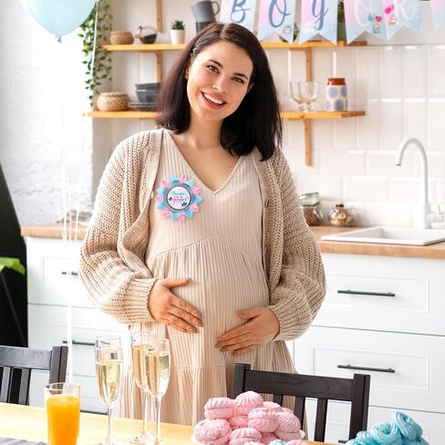 Keeper Of The Gender Button, Gender Reveal Button Pins Reveal Party Favors Boy or Girl Button Pins, Baby Feet Light Pink and Blue Ribbon Pins for Baby Shower Party Supplies in Kuwait