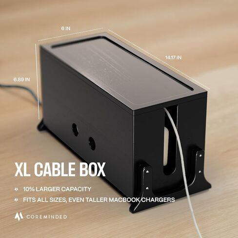 Extra Large Cable Management Box Wood Cord Organizer Box - Cable Box Organizer Cord Box Hider - Power Strip Box Hider Cable Storage Box for Office, TV Wires, Desk Cord Organizer (Solid Acacia) in Kuwait