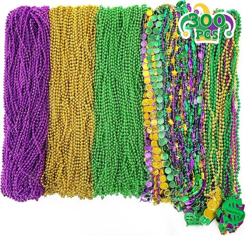 120 PCS Mardi Gras Beads Necklace Bulk, 9 Styles Mardi Gras Accessories, Purple Gold Green Mardi Gras Beads Necklaces for Mardi Gras Parade Throws Masquerade Costume Party Decorations in Kuwait
