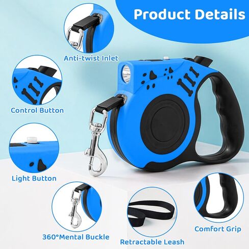 Retractable Dog Leash with USB Rechargeable Flashlight for Night Walks, 16FT Automatic Telescopic Tractor Dog Leash for Small and Medium Dogs, Purple in Kuwait