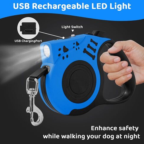 Retractable Dog Leash with USB Rechargeable Flashlight for Night Walks, 16FT Automatic Telescopic Tractor Dog Leash for Small and Medium Dogs, Purple in Kuwait