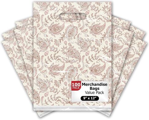 Pro Supply Global 9x12 100 Count Pink Peacock Designer Proof Boutique Parchandise Bass with Die Cut Handles Premium Printed Acags لأصحاب متاجر الأعمال الصغيرة in Kuwait