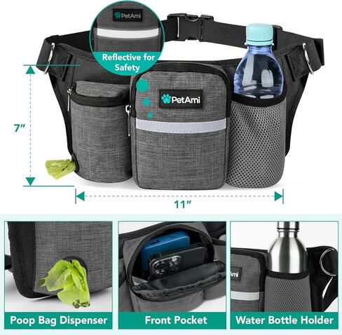 PetAmi Premium Hands Free Dog Leash for 2 Dogs, Adjustable Waist Belt Leash for Dog Walking, Fanny Pack Accessories Bag Dual Bungee Leash for Running, Hiking, Jogging, Biking, Purple in Kuwait