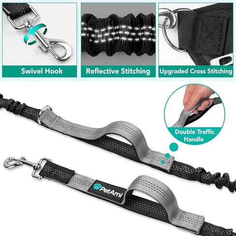 PetAmi Premium Hands Free Dog Leash for 2 Dogs, Adjustable Waist Belt Leash for Dog Walking, Fanny Pack Accessories Bag Dual Bungee Leash for Running, Hiking, Jogging, Biking, Purple in Kuwait