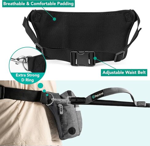 PetAmi Premium Hands Free Dog Leash for 2 Dogs, Adjustable Waist Belt Leash for Dog Walking, Fanny Pack Accessories Bag Dual Bungee Leash for Running, Hiking, Jogging, Biking, Purple in Kuwait
