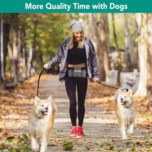 PetAmi Premium Hands Free Dog Leash for 2 Dogs, Adjustable Waist Belt Leash for Dog Walking, Fanny Pack Accessories Bag Dual Bungee Leash for Running, Hiking, Jogging, Biking, Purple in Kuwait
