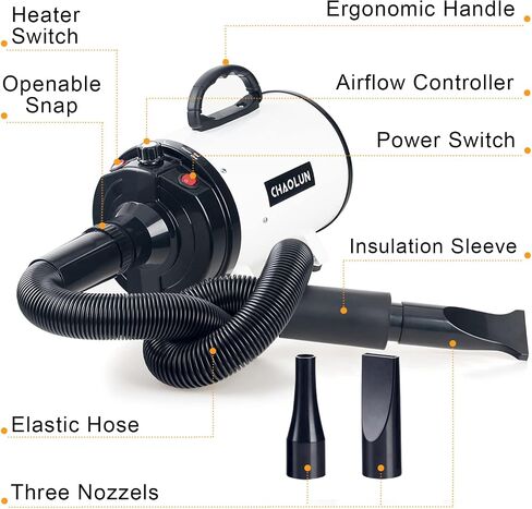 Dog Dryer for Pet Grooming, High Velocity Pet Hair Dryer with Heater, Adjustable Speed, 3 Nozzles and a Comb, Blue in Kuwait