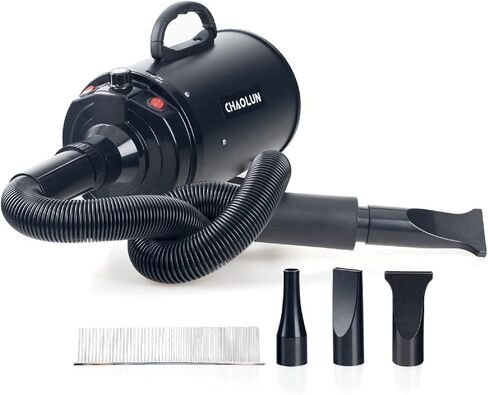 Dog Dryer for Pet Grooming, High Velocity Pet Hair Dryer with Heater, Adjustable Speed, 3 Nozzles and a Comb, Blue in Kuwait
