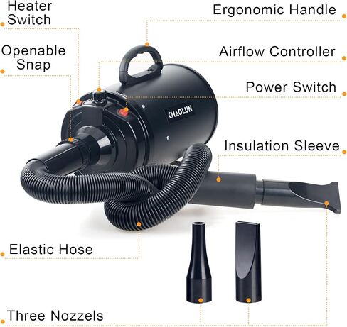 Dog Dryer for Pet Grooming, High Velocity Pet Hair Dryer with Heater, Adjustable Speed, 3 Nozzles and a Comb, Blue in Kuwait