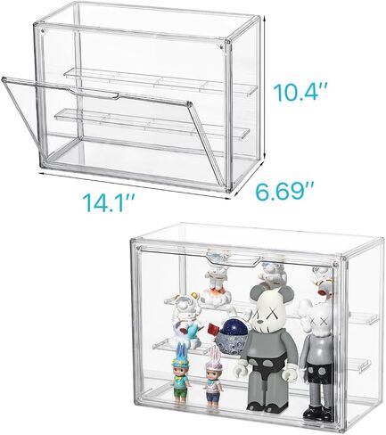 Clear Acrylic Display Case,2 Pack 3 Tier Adjustable Display Box Stand with 2 Movable Plates, Small Showcase Magnetic Door for Mini Action Figures Collectibles (Small in Kuwait