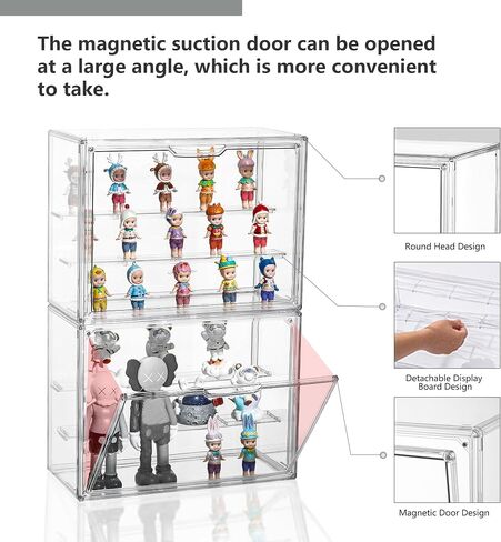 Clear Acrylic Display Case,2 Pack 3 Tier Adjustable Display Box Stand with 2 Movable Plates, Small Showcase Magnetic Door for Mini Action Figures Collectibles (Small in Kuwait