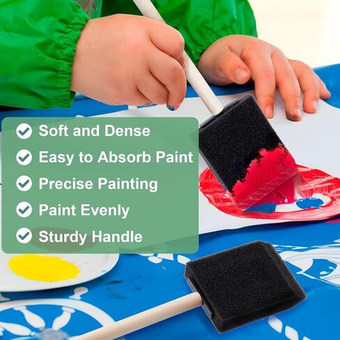 4 Pcs Foam Paint Brushes, 4" Wood Handle Sponge Paint Brush for Details, Staining, Varnishes, DIY Crafting in Kuwait