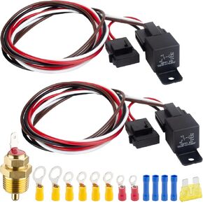 2 PCS مجموعة مروحة مروحة كهربائية ، مجموعة مروحة مروحة كهربائية مزدوجة ، 185 درجة على 175 تبديل ترموستات 40A ترحيل ، 12 فولت مروحة مروحة مروحة التتابع مرحاة لاستبدال الأسلاك المعيبة ، تبريد المحرك الشاحنة