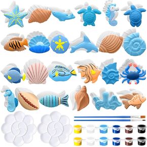 24 PCS Summer Summer Ceramic Kits جاهزة لطلاء فنون التمييز والحرف الخاصة بك من السيراميك غير القابل للطلاء مع لوحات فرش (ربيع)