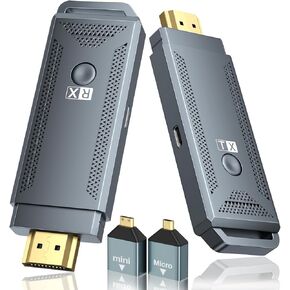 جهاز إرسال واستقبال HDMI لاسلكي، نطاق 98 قدمًا، توصيل وتشغيل موسع HDMI لاسلكي محمول يدعم فك تشفير 4K/1080P، البث من الكمبيوتر المحمول/الكمبيوتر الشخصي/صندوق التلفزيون/الكاميرا إلى الشاشة/جهاز العرض/التلفزيون عالي الدقة