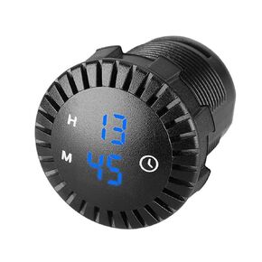 Car LED Display Clock, 12V/24V Waterproof Mini Digital Clock Gauge Touch LED Display for Cars Ships SUV Motorcycle, Blue Light